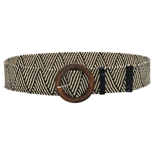 Cintura Elastica In Paglia Con Fibbia In Legno - Vintage Unisex Per Jeans, Vestiti, Camicie - Regolabile