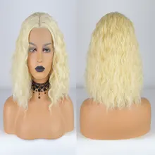 Bombshell короткий боб синтетический 13*4 Кружева передние парики медовый блонд надувной воды волна Жаростойкие Волокна волос для белых женщин парики