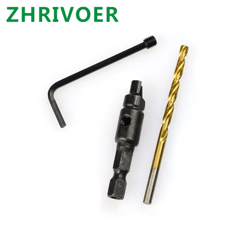 Hexagon Handle Wooden countersunk hole drill with titanium plated 5-piece set plus small wrench # 5,# 6,# 8,# 10,# 12