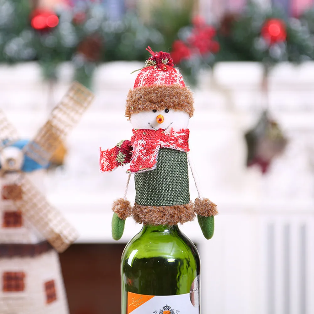 Рождественское украшение крышка бутылки вина набор Санта Клаус Снеговик олень кукла семейный ужин Декор Рождественская крышка бутылки вина F913