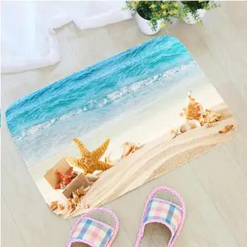 

Sea Style Printing Bath Mat Flannel Fabric Beach Starfish Shell Pattern Bathroom Non-slip Mat Home Decoration Door Mat ZT344