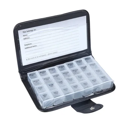 7 Days 28 Grid Leather Box Square pp Pill Box(OPP Bag
