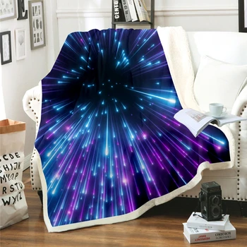 

Fleece Throw Blanket Warm Thick Creative 3D Starry Geometric Printed Children Bedroom Sofa Cover Sherpa Blanket Travel Picnic