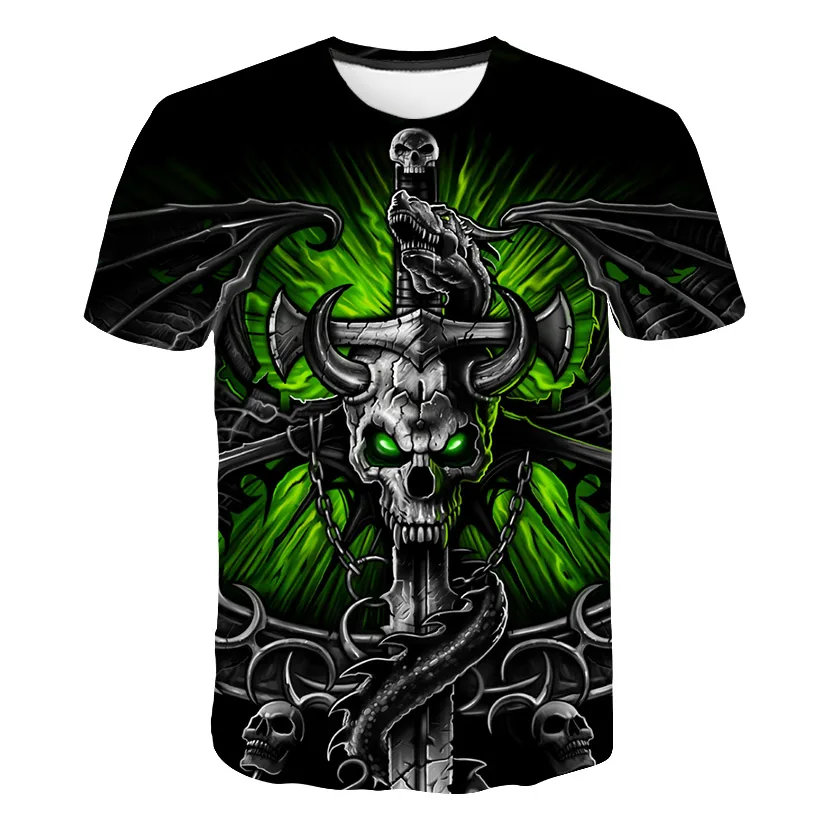 

3D printing hot selling children's t-shirts skull head summer boys girls beauty skull personality short-sleeved 2019 new