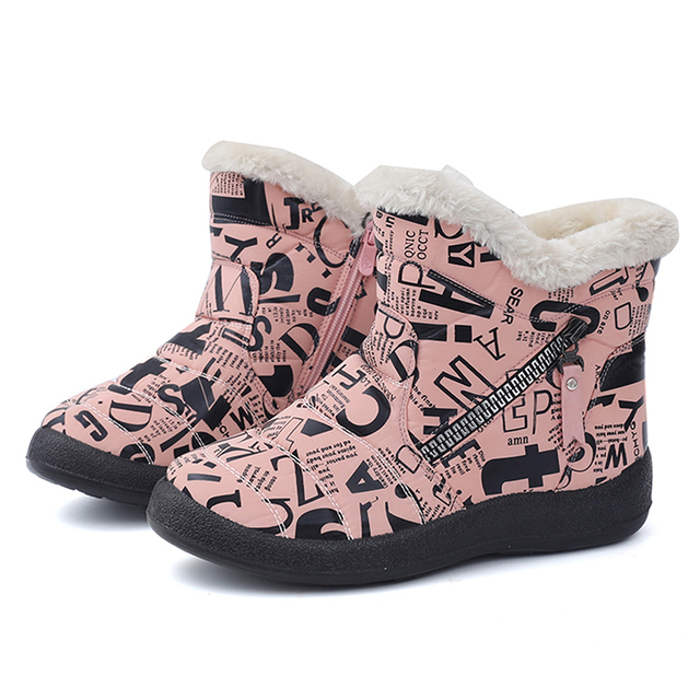 Boots Plush Warm Ankle Boots For Women Family Winter Boots Waterproof Women Boots Female Winter Shoes Zip Booties 28-43