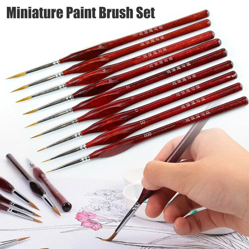 Sansund 9Pcs/Set Miniature Paint Brush Kit Professional Sable Hair Fine Detail Art Model Tools 