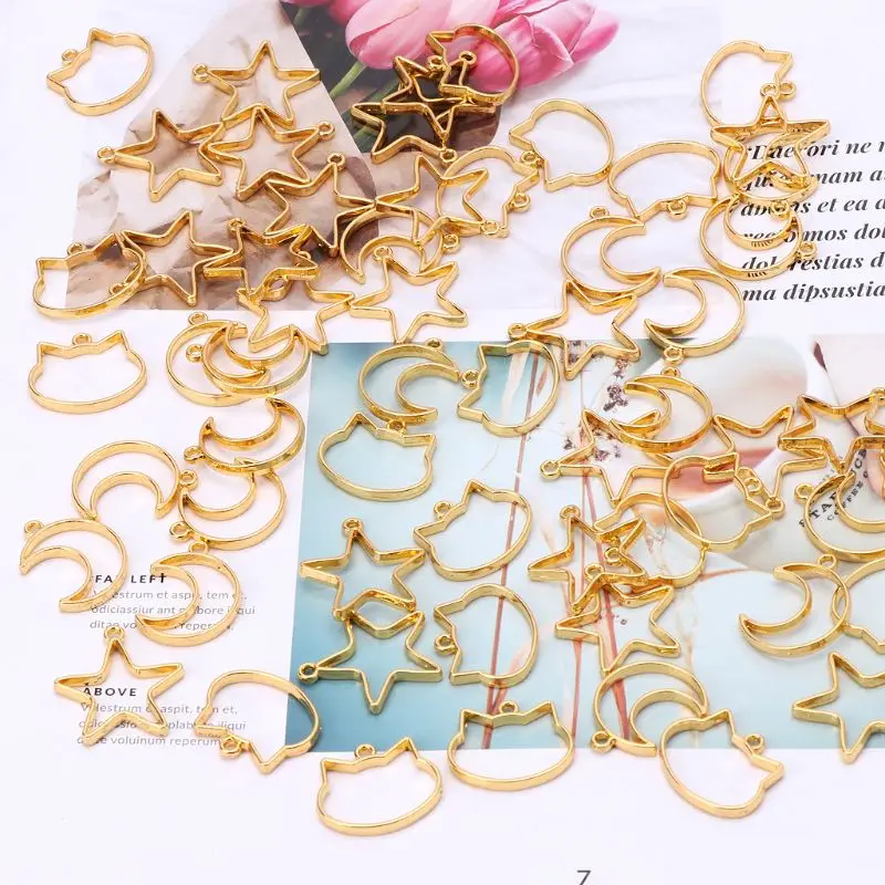 

90Pcs Cat Moon Star Resin Frame Open Bezels Setting Blank Pendant Jewelry Making