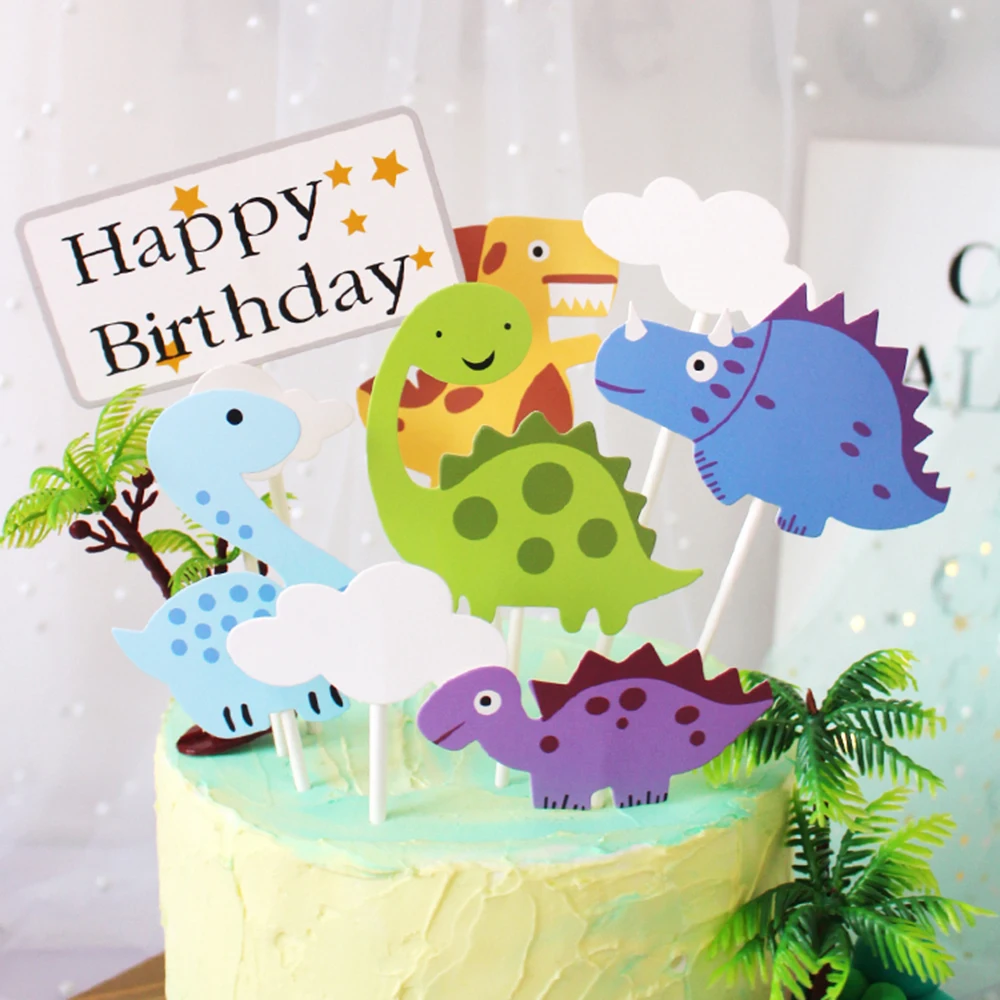 9pcs Birthday Cake Topper Cupcake Cartoon Cloud Dinosaur Cake Decorating Kids