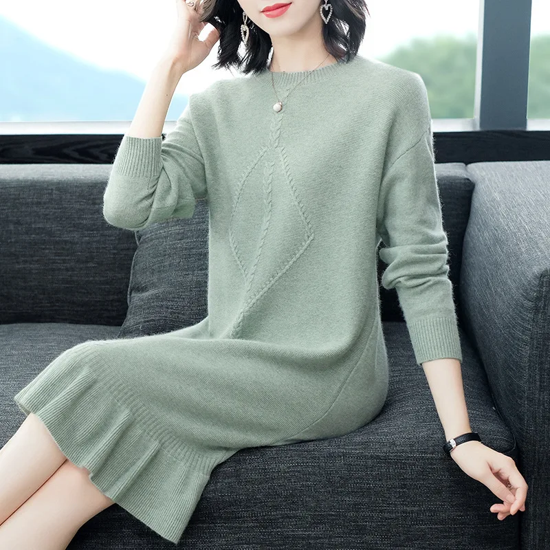 D905609 Wool Knitting Dress Woman 2019 Lazy Wind Loose Long Fund D905609 Wool Knitting Dress Woman 2019 Lazy Wind Loose Long Fund