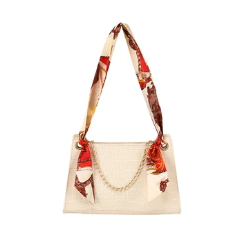 

Elegant Women Shoulder Bag Office Lady Crocodile Pattern Small Square Bag Handbags With Ribbons Tote Purse With Metal Chain