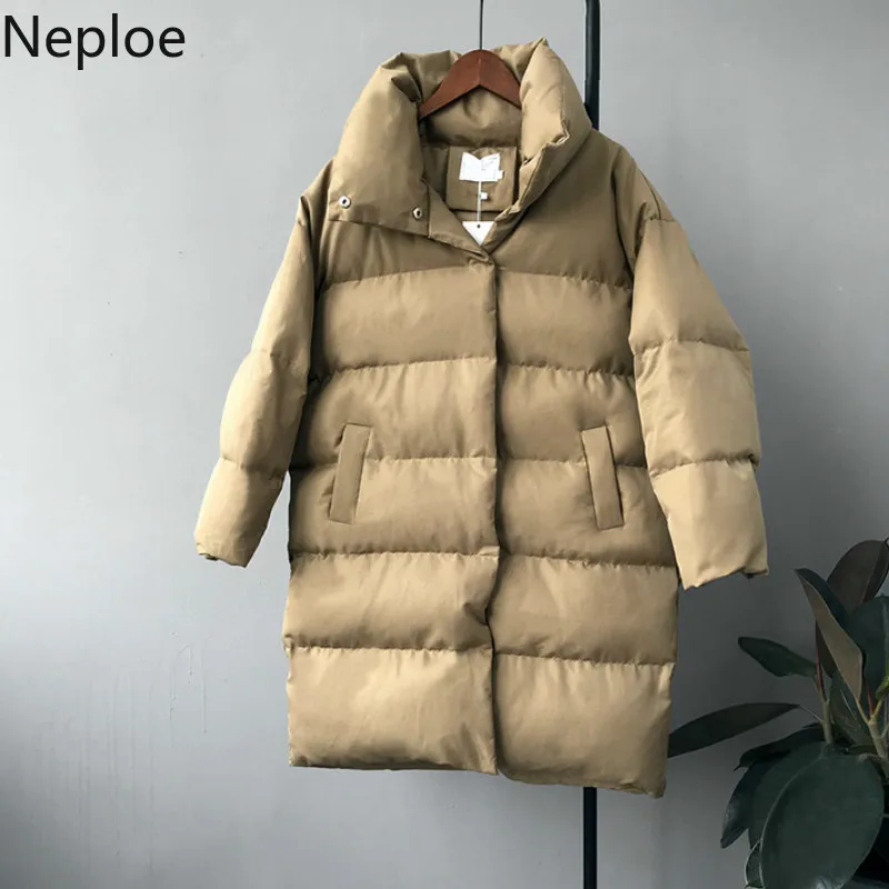 Neploe/винтажное простое зимнее хлопковое пальто для женщин, стоячий воротник, макси-парки, свободная повседневная плиссированная куртка с длинными рукавами Wild 46871