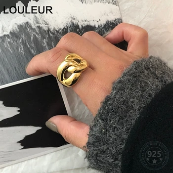 

LouLeur Genuine 925 Sterling Silver Irregular Ring Minimalist Female Wide Party Rings For Women Fashionable Fine Jewelry