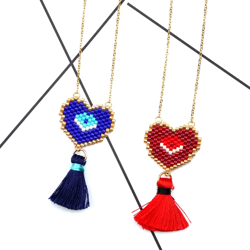 

FAIRYWOO Heart eye tassles Necklace