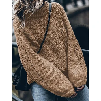 

Women Pull Femme Knit Jumper Female Top Fashion Autumn Winter Knitting Casual Long Sleeve Solid Colors Sweater Loose Pullover