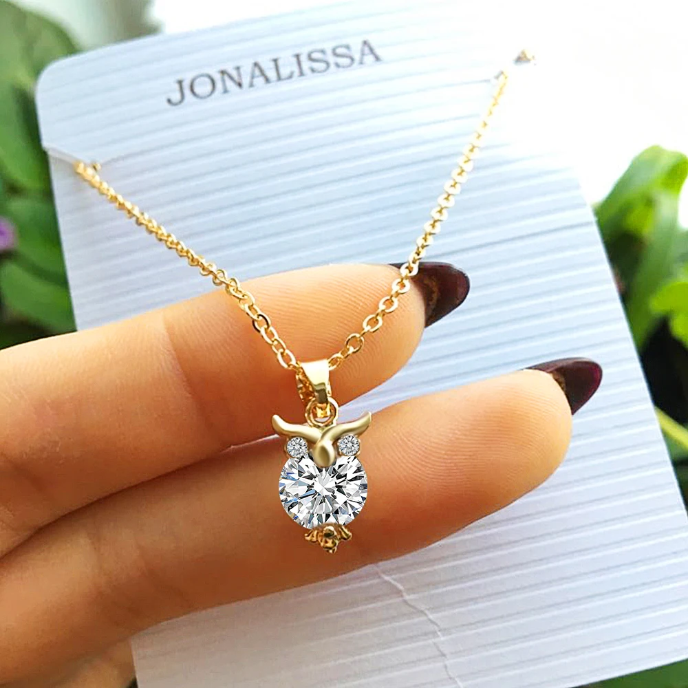 

2020 New Zircon Pendants Owl Necklace For Women Crystal Heart Gold Sliver Color Long Necklaces Fashion Jewelry Christmas Gift
