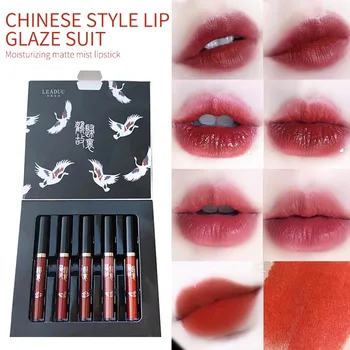 

5Pcs/set Matte Lipstick Set Moisturizing Waterproof Lasting Lip Tint Set Vitamin Crane No-sticky Cup Lip Makeup TSLM2
