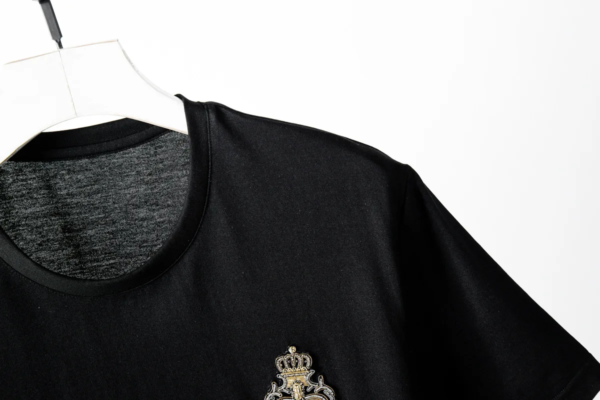 Minglu хлопок мужские футболки роскошная Корона короткие рукава, с бисером Круглый Мужской воротник футболки плюс размер 4xl Повседневная тонкая футболка