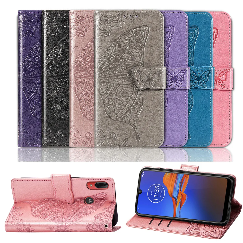 Кожаный чехол-книжка E6 Plus для Motorola E6 Plus, чехол с бабочкой, чехол-кошелек с цветочным рисунком для Motorola Moto E6s, чехол для телефона
