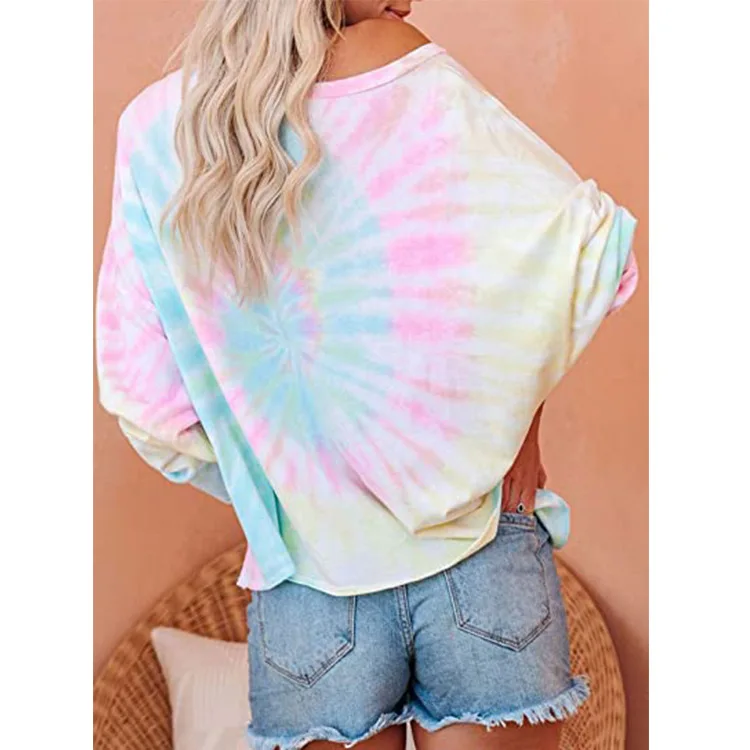 Tie Dye Print Woman T-shirts Long Sleeve Plus Size T Shirt O-neck Gradient Color Tee Shirt Trendy Sexy Women Streetwear