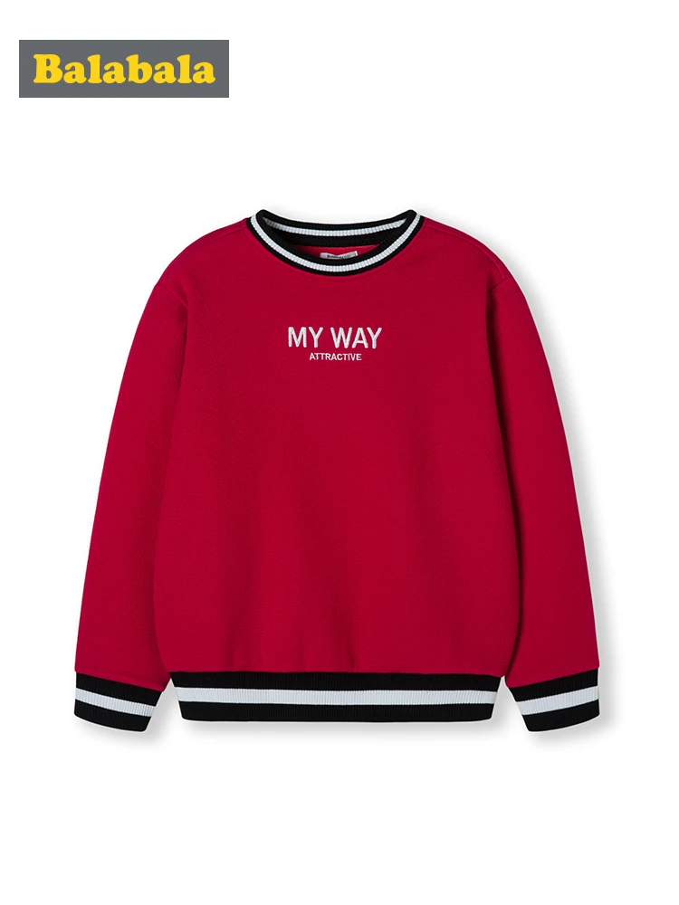 Balabala Children clothing sweater boys autumn and winter models big sweaters cotton plus velvet round neck ocean tide