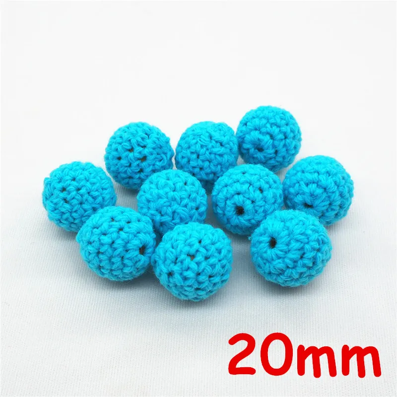 Blue Chenkai 10 шт. 16 мм 20 мм Круглый Вязание Хлопок крючком деревянные шарики для DIY украшения Детские украшения Прорезыватель для зубов ожерелье игрушка - Цвет: Blue
