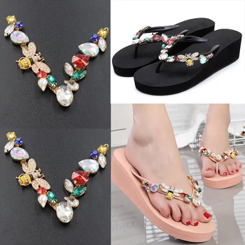 

2019New 10Pcs Rhinestones Bee Buckle for DIY flip-flops shoes Connectors or Decorative jewerly accessories LP205