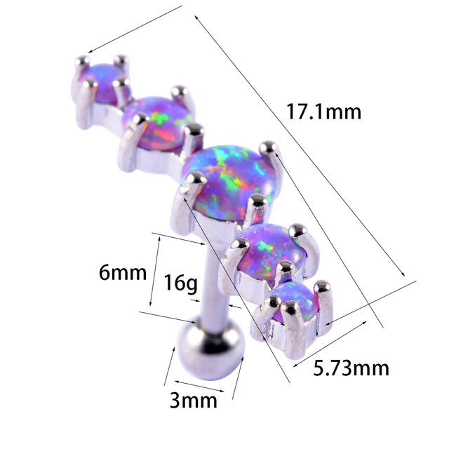 Purple Opal Stone Ear Tragus Cartilage Stud Industrial Conch Daith Ring Nose Lip Nipple Tongue Barbell Piercing Jewelry