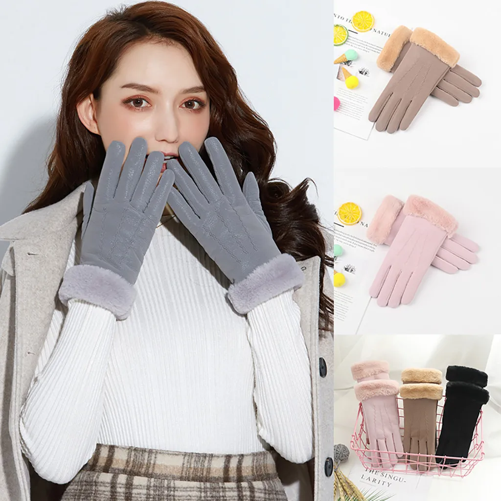 Модные женские перчатки кэжуал Элегантные Искусственные кожаные перчатки полный палец сохраняет тепло ветрозащитные однотонные розовые зимние наручные перчатки glves