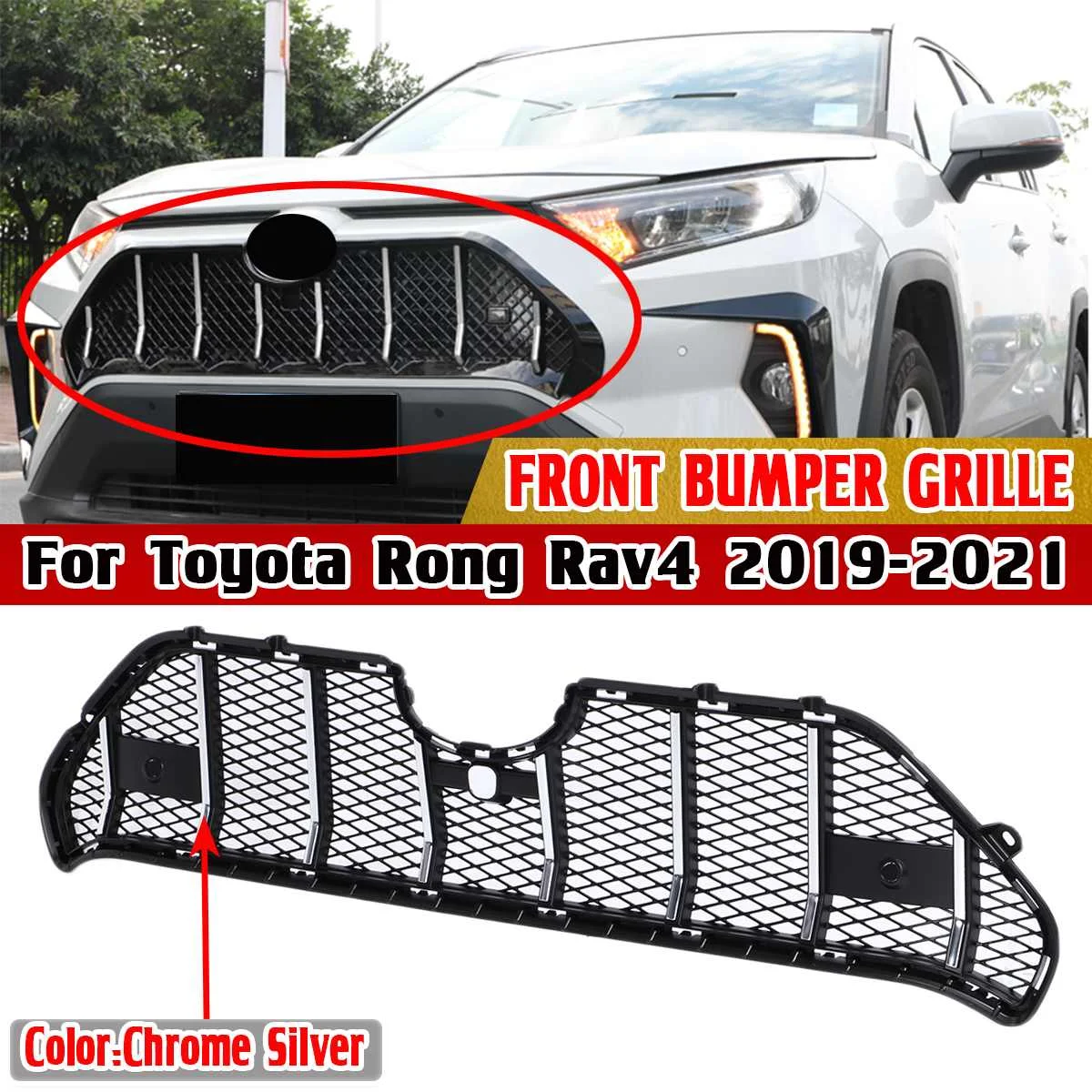 ABS Chrome Silver RAV4 Car Front Bumper Mesh Grille Grill For Toyota