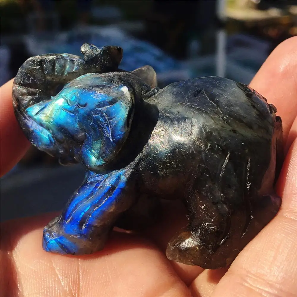 1pcs Beautiful crystal carving natural quartz hand-carved labrador stone animal elephant.Moonstone Christmas gift