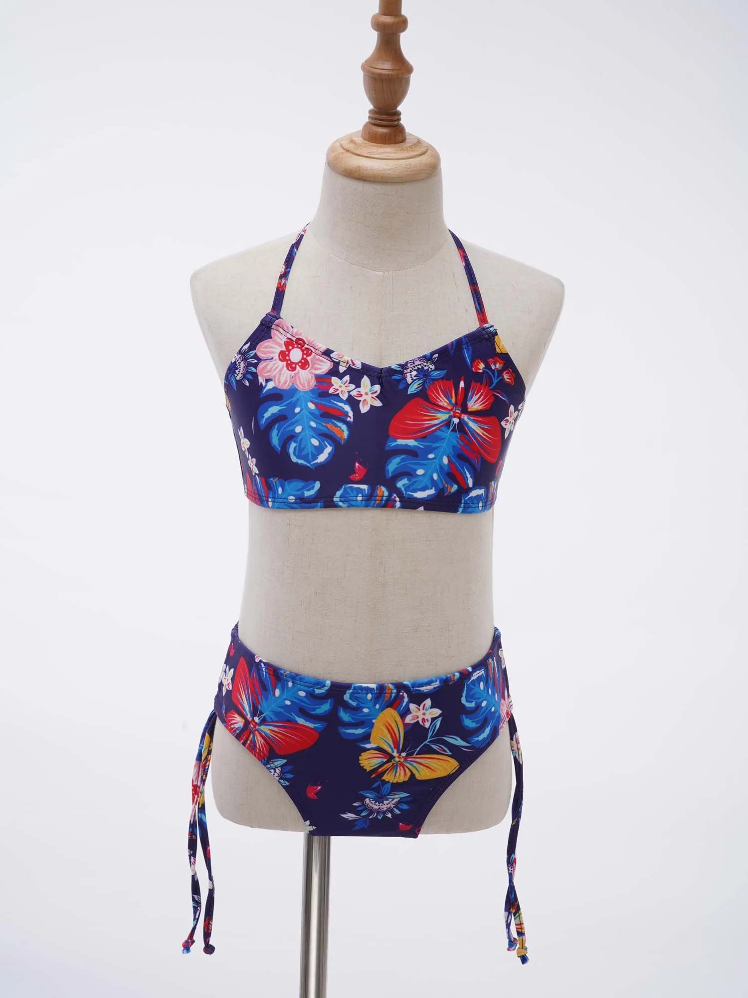 TiaoBug Summer 2Pcs Kids Girls Floral Printed Bikini Set Sleeveless Top Swim Trunks With Adjustable Strap Swimsuit Swimwear