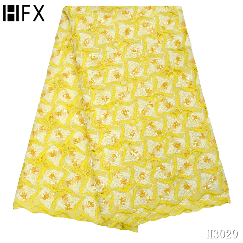 HFX Yellow lace Fabric Latest Nigerian Luxury Net Sequin Lace Fabrics French Tulle For Women Party Dresses F3029 | Дом и сад