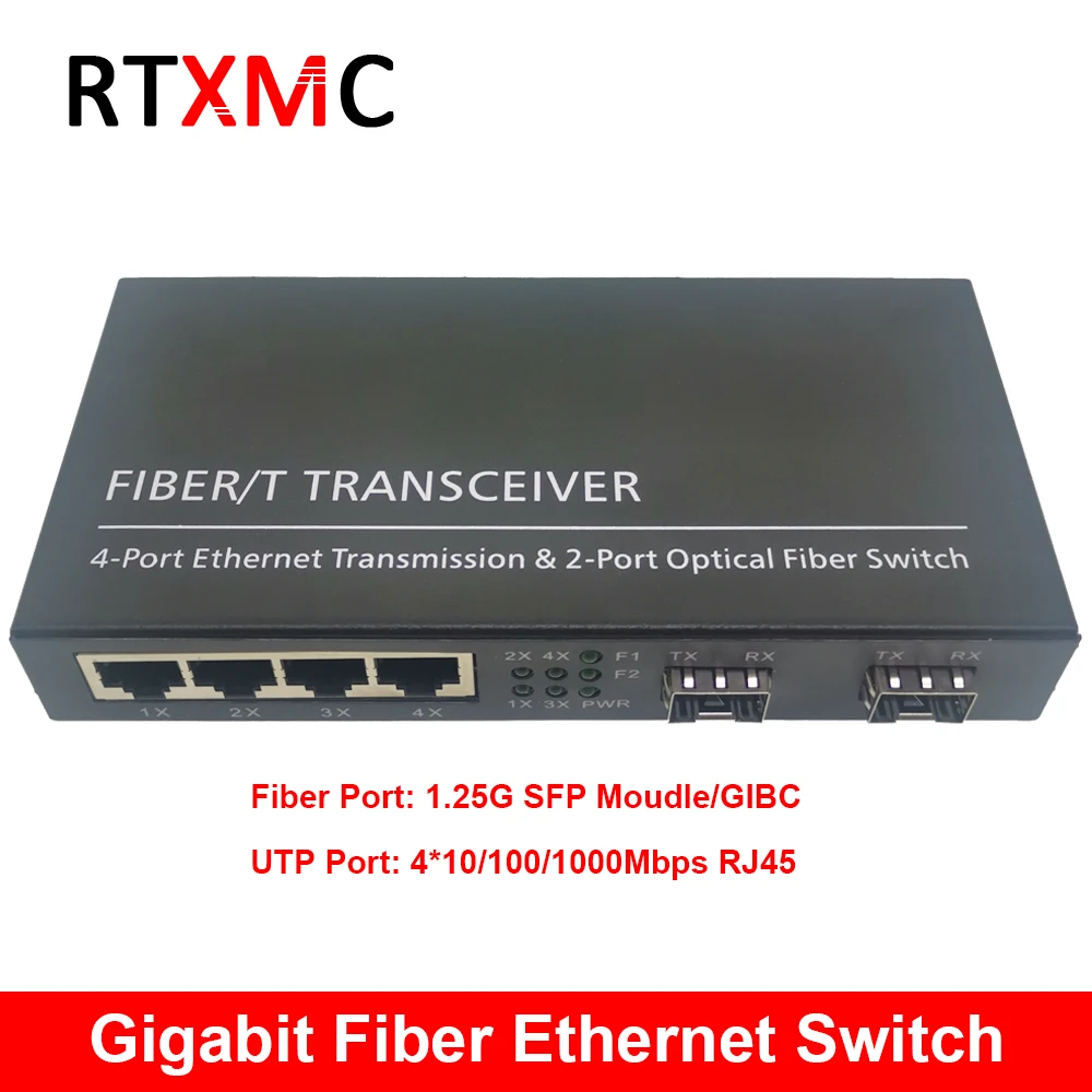 2SFP 4RJ45 2G4E Gigabit Media Converter 10/100/1000M Ethernet Transceiver fiber optical switch | Мобильные телефоны и
