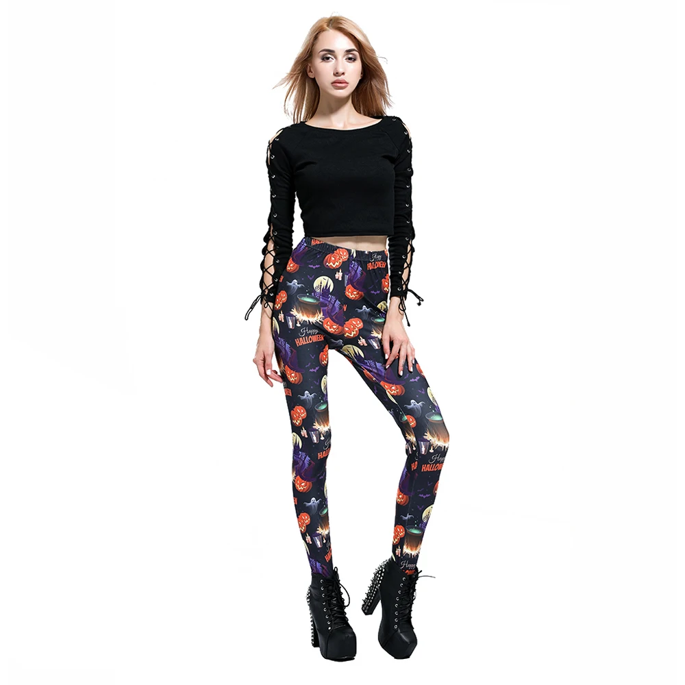 LEIMOLIS 3D print Pumpkin wizard black Gothic harajuku sexy plus size high waist push up fitness workout leggings women pants