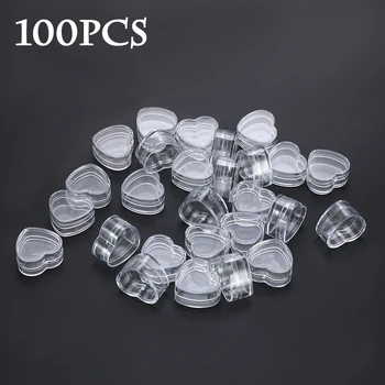 

100PCS Empty Clear Plastic Heart Shape Cream Pot Jar Boxes Cosmetic Case Transparent Makeup Container