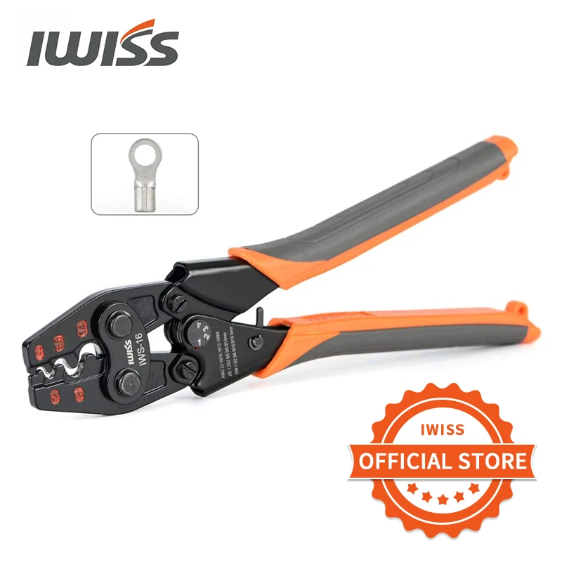 IWISS IWS-16 Ratchet Crimping Tool for Non-Insulated Terminals  from AWG 22-6 with Polished Jaw crimping pliers