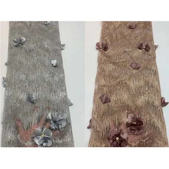 

Nice Wedding/Party French Net Lace Fabric Tulle Lace Fabric With 3D Appliques HNZ341(5Yards/Lot)