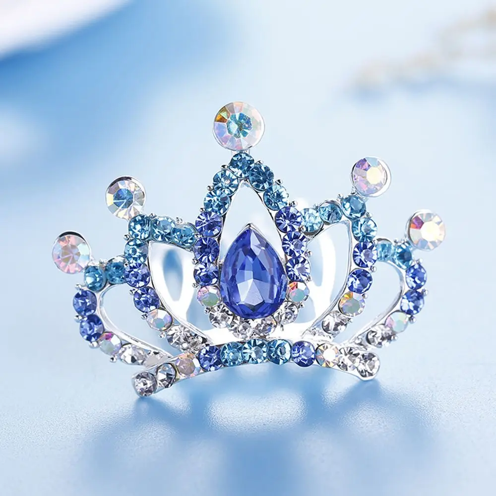 Девочки дети волосы ювелирные аксессуары Мини милый цветок кристалл корона принцессы из страз гребень для волос день рождения тиары - Окраска металла: Синий