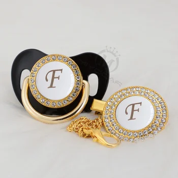 

MIYOCAR lovely elegant bling pacifier and pacifier clip set name Initials letter F unique BPA free dummy bling LF-W