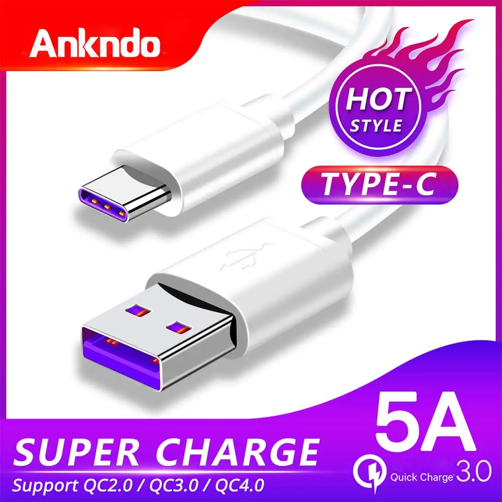 Ankndo type C USB кабель 5А кабель для быстрой зарядки супер быстрое зарядное устройство для устройств Android USB-C type-C суперзарядка кабель для передачи данных