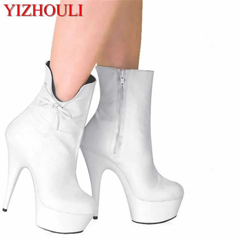15cm high-heeled shoes the bride wedding shoes white opening unique bow princess boots Dancer 6 inch ultra high short boots
