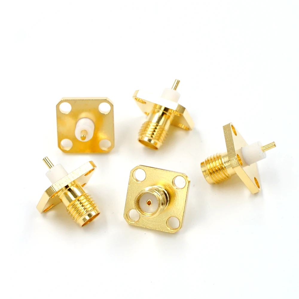 SMA Female Jack Panel Mount, conector coaxial RF, solda de flange, chapeamento de ouro de cobre, 10pcs