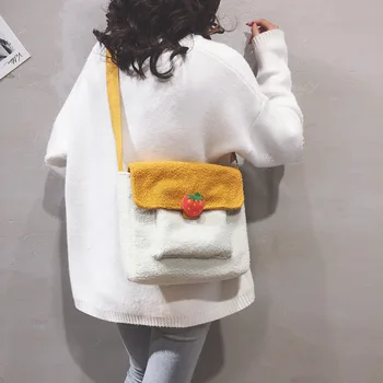 

Cute Faux Lamb Fur Bag Female 2020 Student Korean Style New Shoulder Bag Handbag Ins Messenger Girls Tote Bag Furry Fluffy