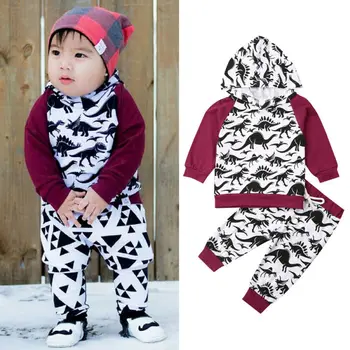 

0-24months Newborn Baby Boys Clothes Set Dinosaur Animal Hooded Tops Boys Sweatshirt Long Pants Legging Autumn Kids Baby Outfit