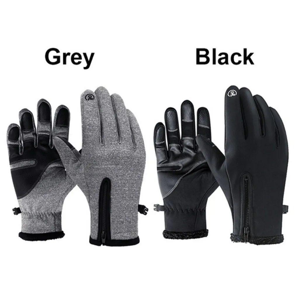 1Pair Zipper Moto Driving Mittens Winter Ski Warm Full Finger Gloves Cold-proof