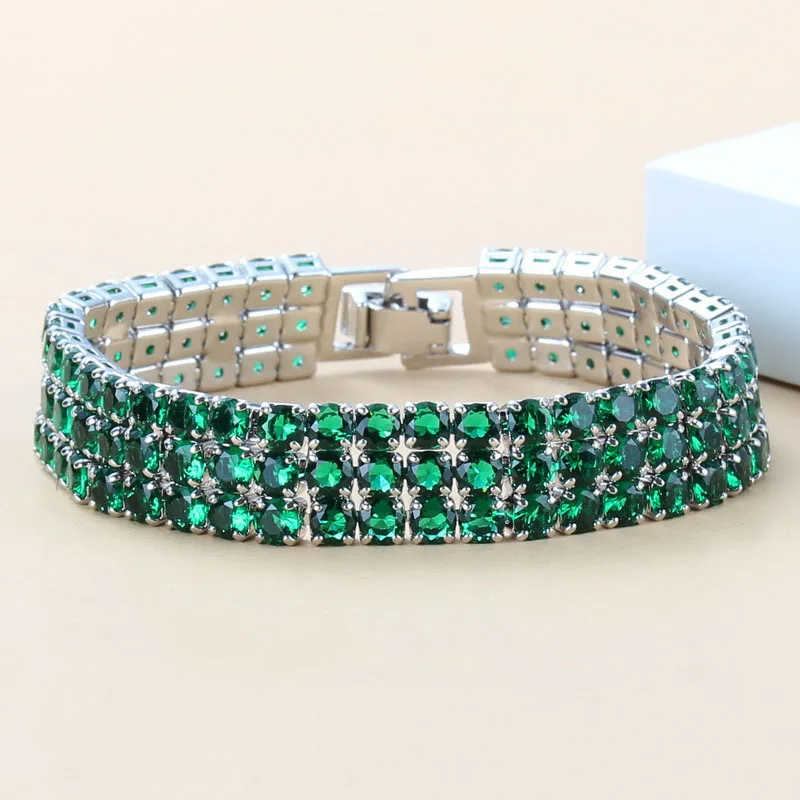 Сейчас 925 серебро зеленый циркон звено цепи браслет длина 19,5 см на выбор 5 цветов для женщин Свадебные украшения