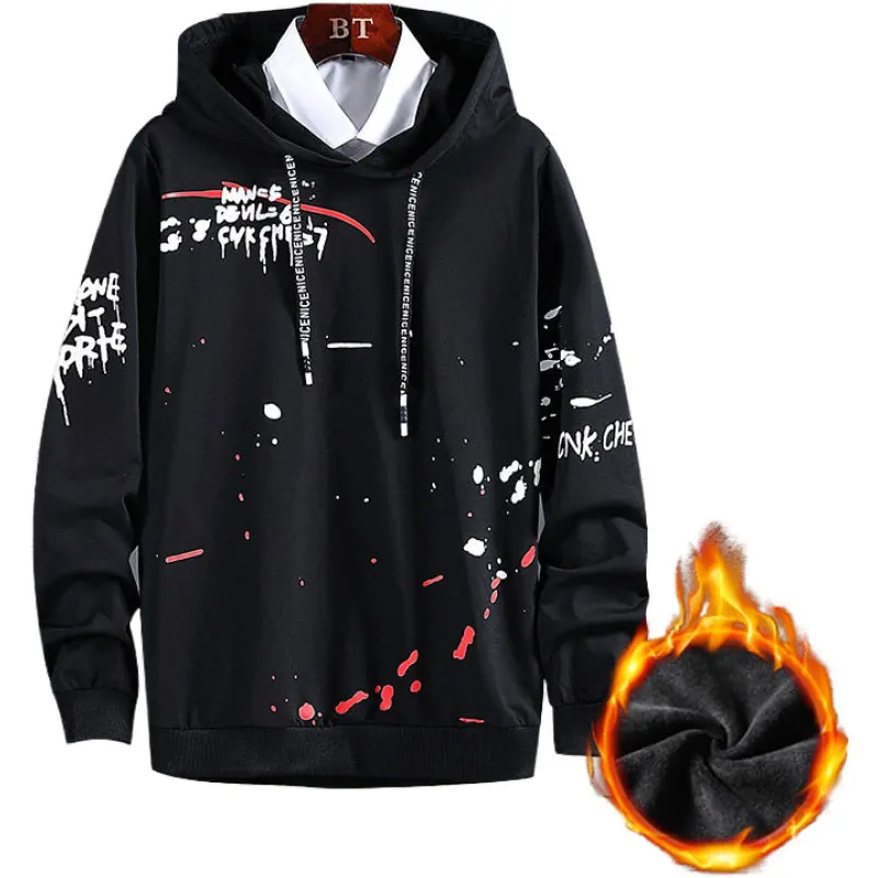 

SWICCI Hip Hop Style Men's Winter Fashion Letter Printing Loose Long Coats Traditional Culture Male Keep Warm Women's Sweatshirt