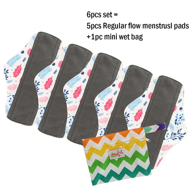 Ohbabyka 5 шт бамбуковые подушечки для мамы с 1 маленьким моющимся мешком моющиеся менструальные подушечки дышащие многоразовые гигиенические полотенца - Цвет: 24