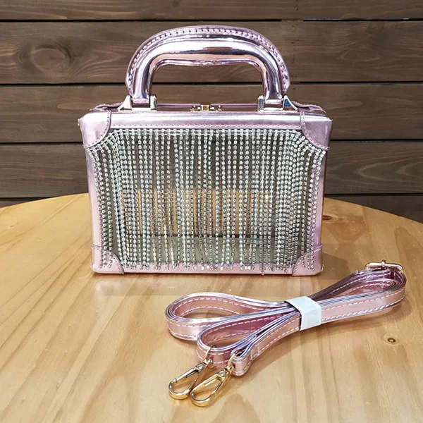 pink Со сверкающими стразами прозрачная коробка Сумки из натуральной кожи Для женщин роскошный дизайнерский прозрачный ПВХ золото, сумка на плечо, для девушек, стразы небольшой площади сумка - Цвет: pink