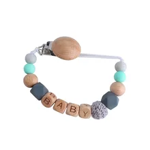 

Personalized name handmade silicone baby wooden dummy pacifier clip safe teething chain teether pacifier chain bracket chain